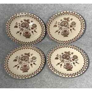VTG Johnson Bros Old‎ Granite Jamestown 6.25" Plates Set 4 England Floral Brown